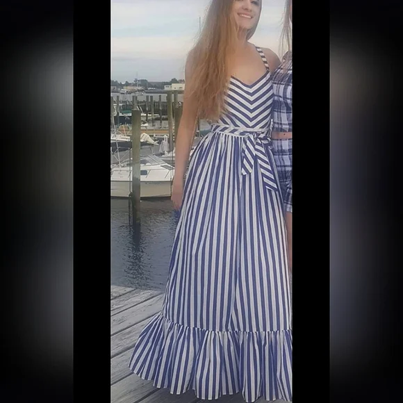 J. Crew Navy and White Striped Ruffle Maxi Dress - Picture 12 of 12